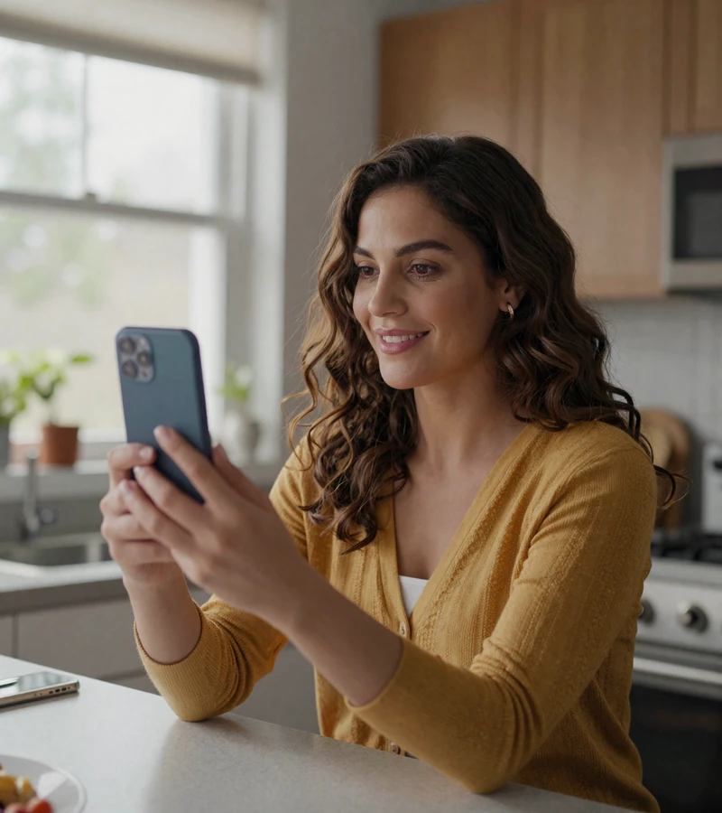 Woman taking a live video verification call inside the RoadHeart app to confirm her identity to a CDL driver match