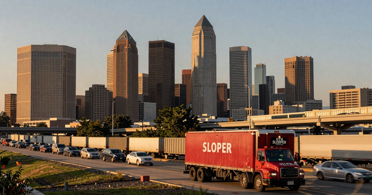 Western freight corridor with big rig heading toward California, representing trucker dating California from Wyoming routes