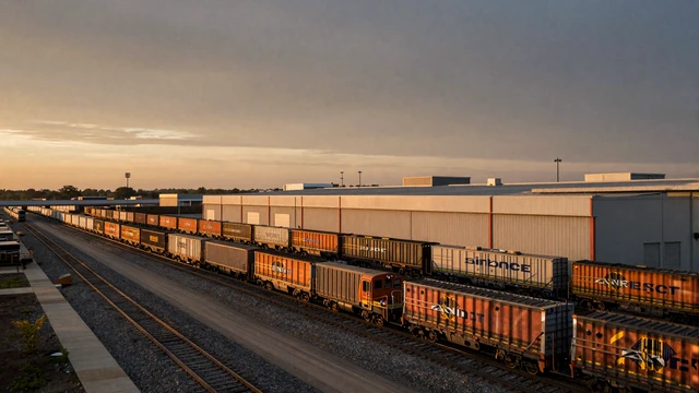 AllianceTexas freight hub at sunset in north Fort Worth, home base for regional CDL drivers using RoadHeart