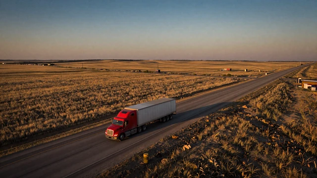 Interstate 80 cutting through Nebraska plains, representing trucker dating across U.S. states