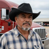 Hector M., a Houston-based Hispanic owner-operator running I-10 west who found his partner through Texas trucker dating