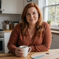 Maria Hafner, trucker's wife relationship advisor, at her kitchen table
